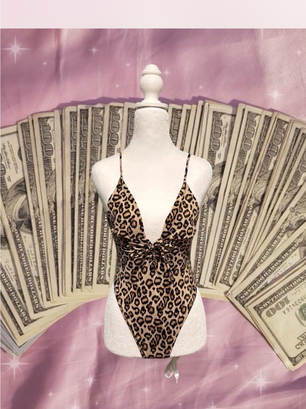 La Hearts Leopard High-Cut Print Tie-Front Bandeau Bodysuit - Cheetah Print